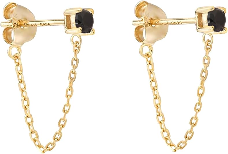 S.Leaf 925 Sterling Silver 18Karat Gold Plated Chain Earrings