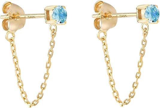 S.Leaf 925 Sterling Silver 18Karat Gold Plated Chain Earrings