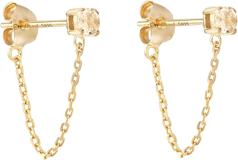 S.Leaf 925 Sterling Silver 18Karat Gold Plated Chain Earrings