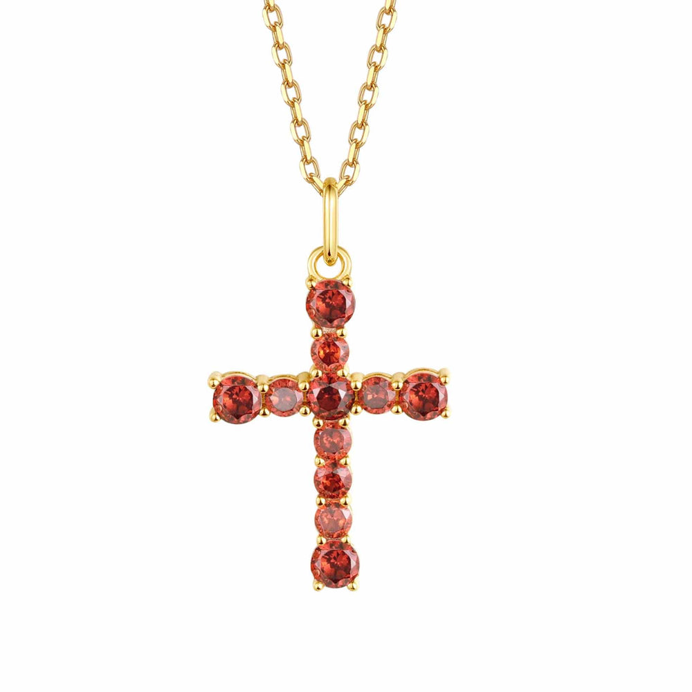 S.Leaf Sterling Silver 14K Gold Plated Cubic Zirconia Cross Necklace