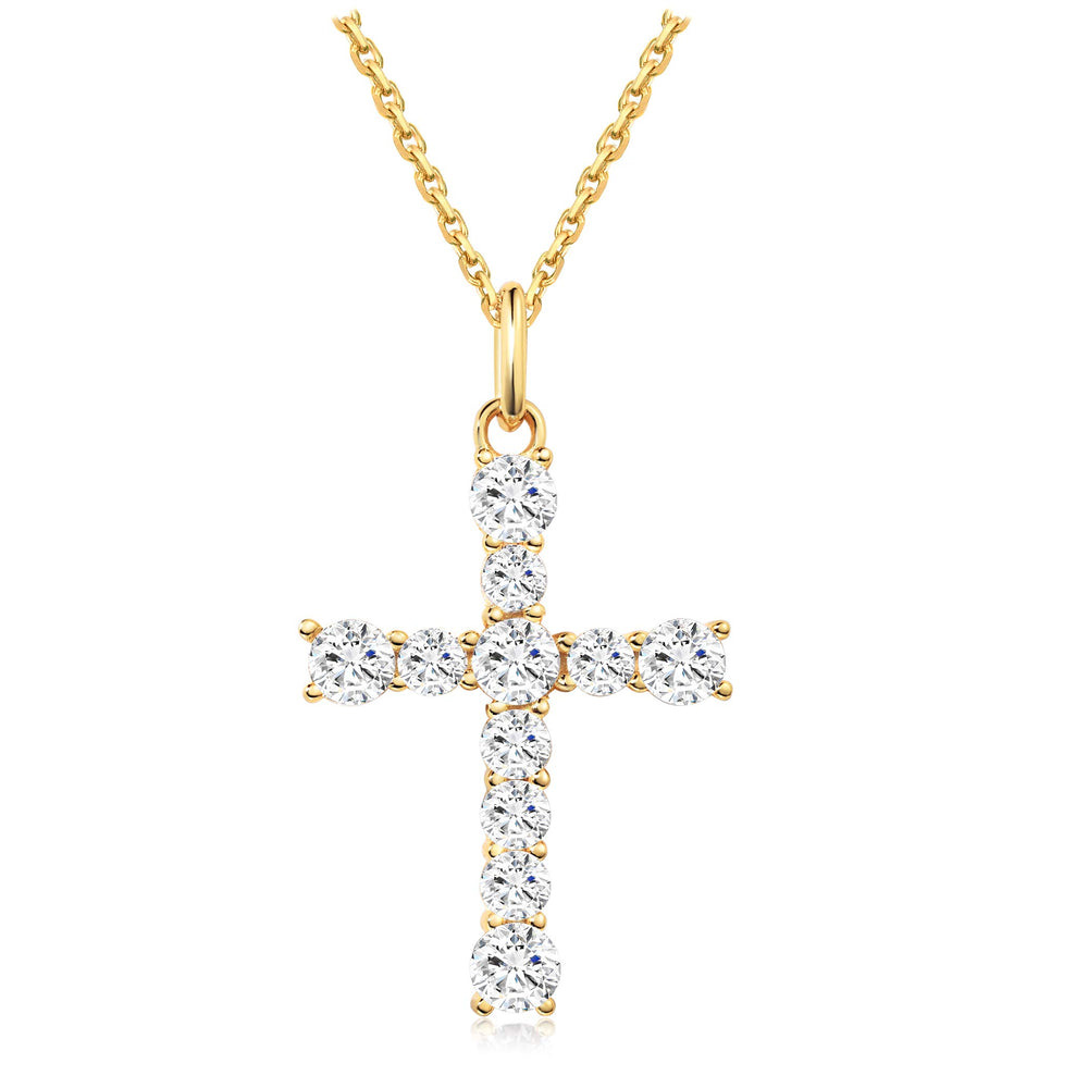S.Leaf Sterling Silver 14K Gold Plated Cubic Zirconia Cross Necklace