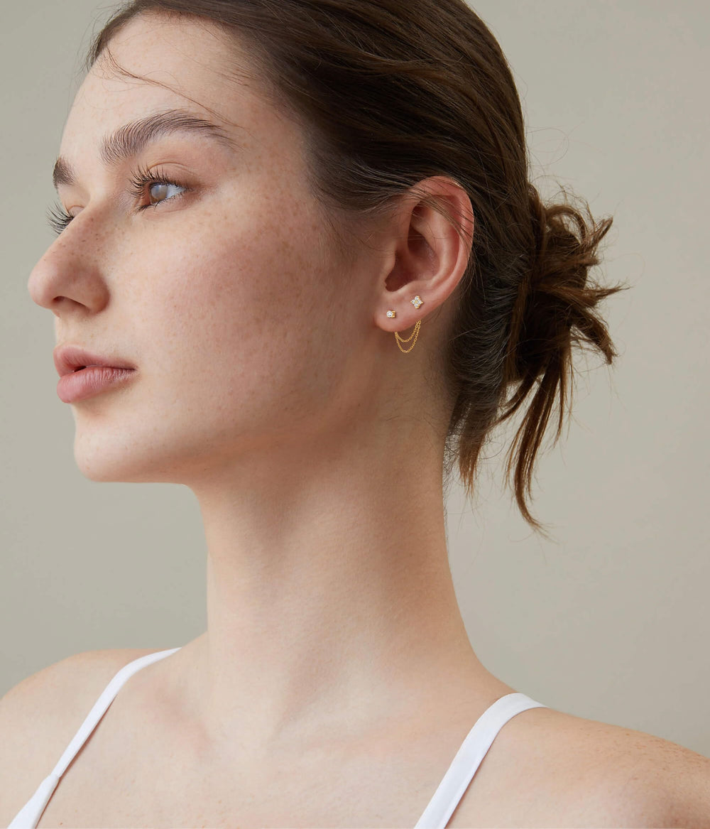 S.Leaf 925 Sterling Silver 18k Gold Plated Chain Earrings