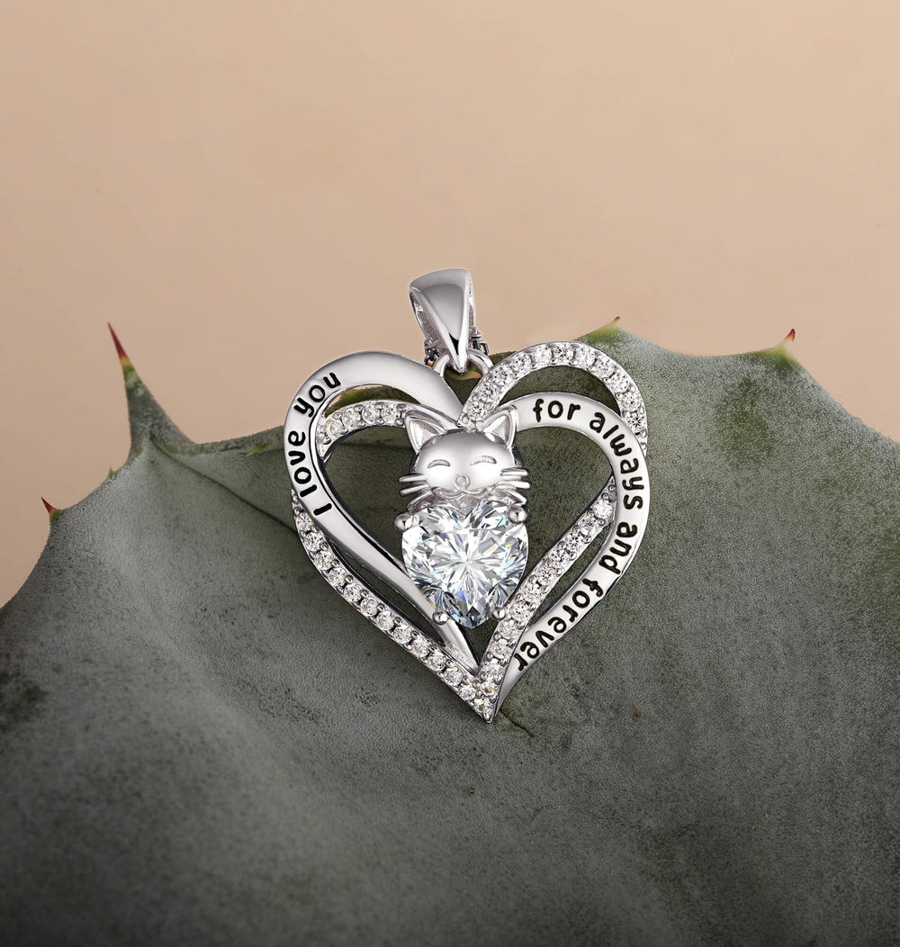 Moissanite Diamond Heart Cat Necklaces
