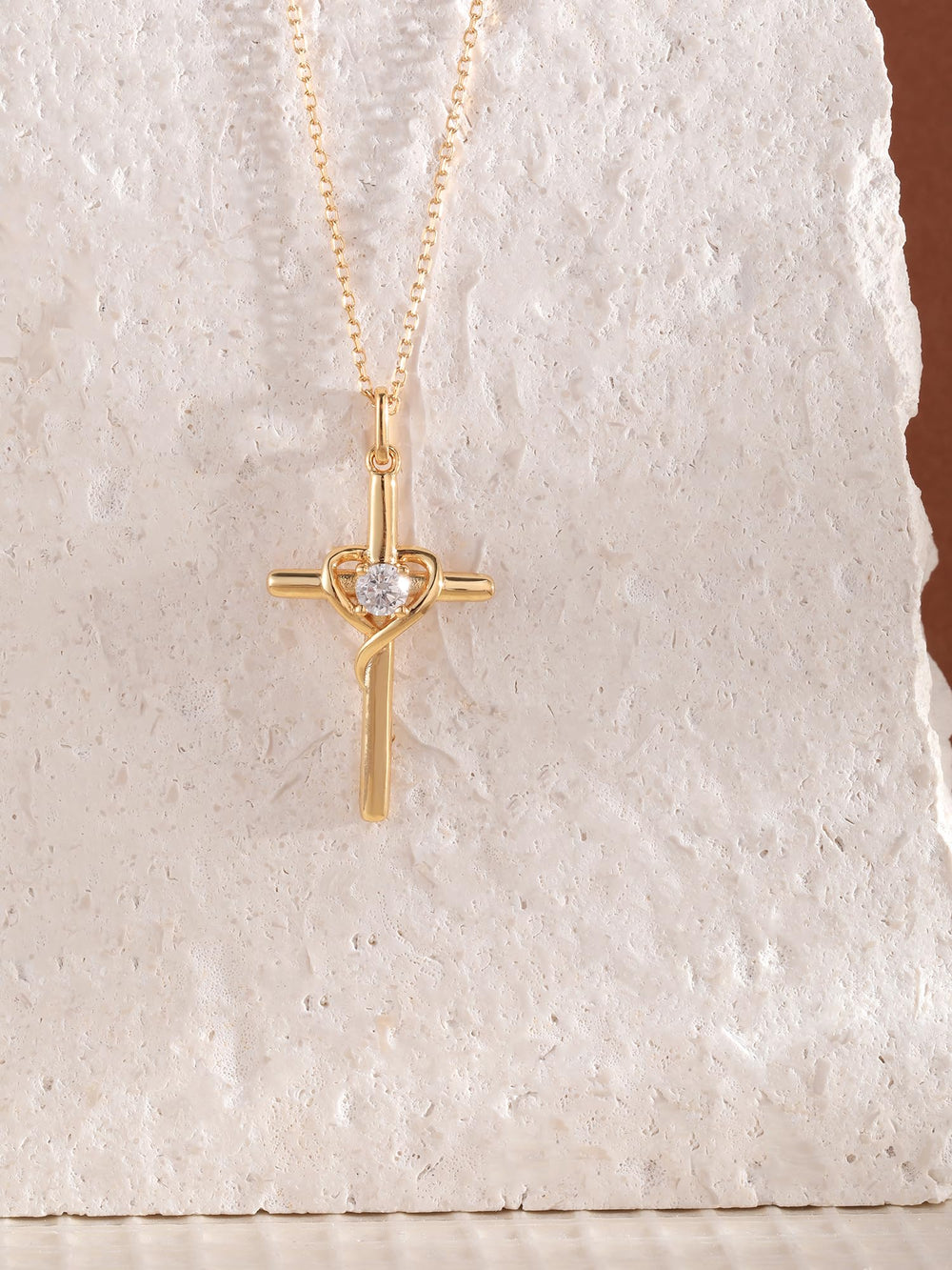 S.Leaf Single Diamond Love Women's Cross Necklace