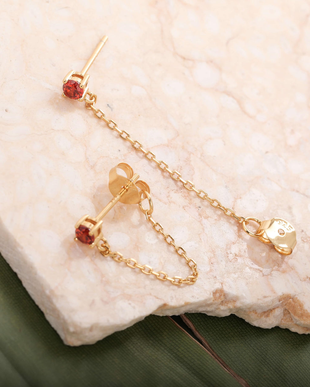 S.Leaf 925 Sterling Silver 18Karat Gold Plated Chain Earrings