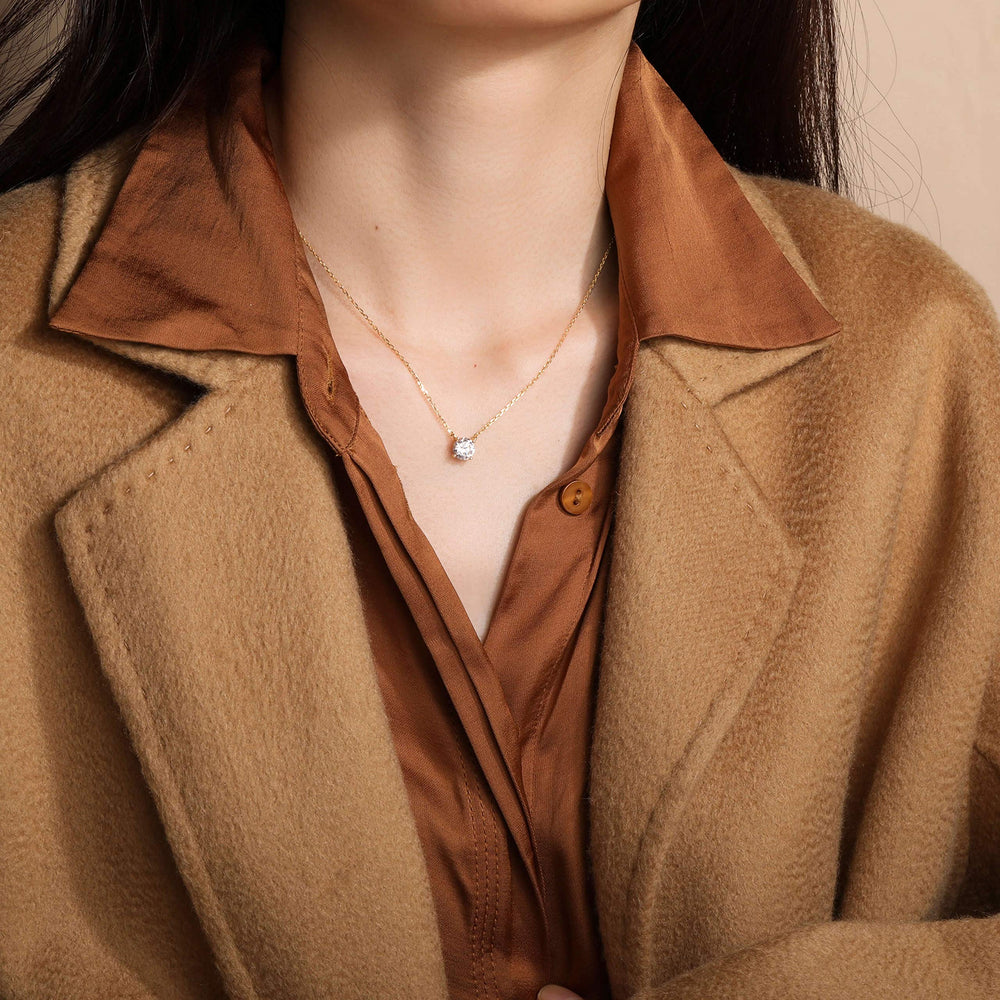 S.Leaf Sterling Silver Gold Plated Choker Pendant Cubic Zirconia Solitaire Necklaces