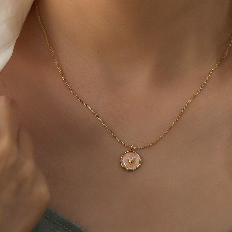 Cute Pink Enamel Heart Coin Necklace gift ideas