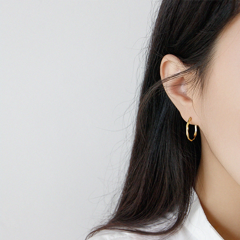 Gold plated hoops Irregular Surface Thin Hoop Earrings