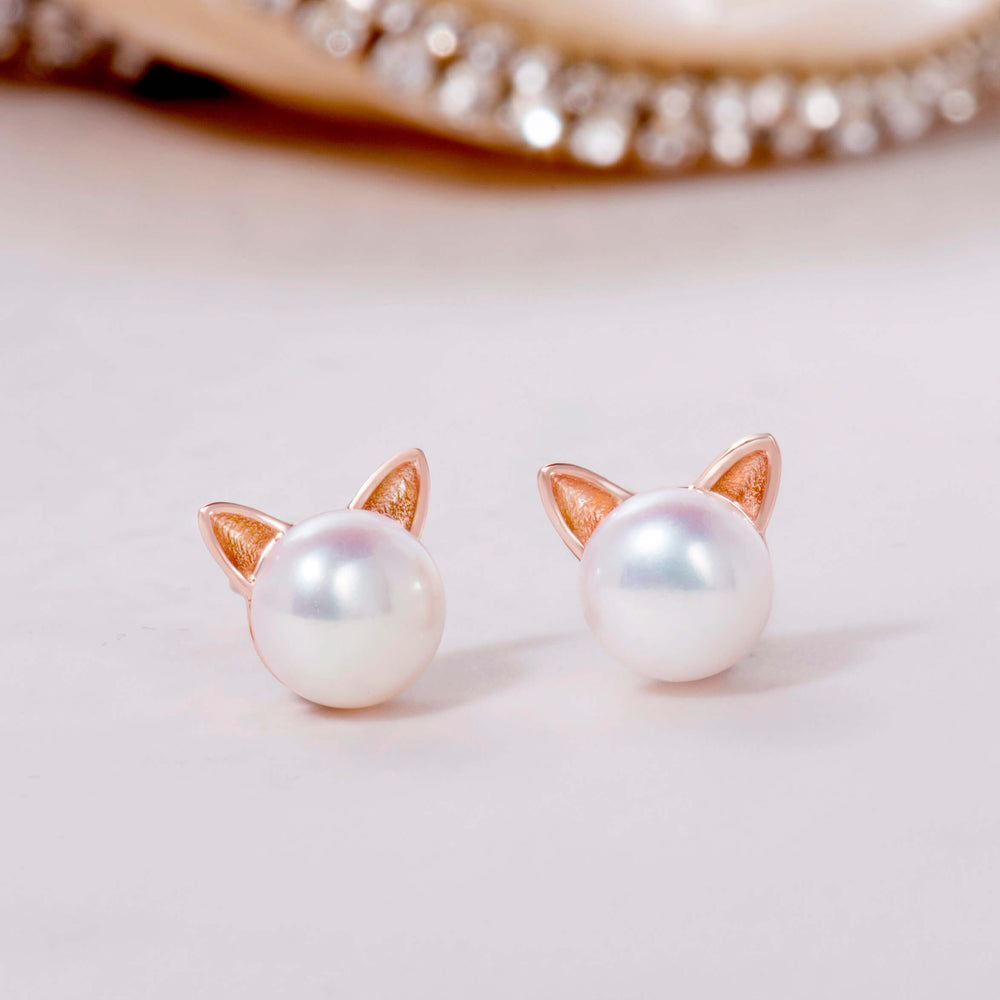 Cat Ear Pearl Stud Earrings