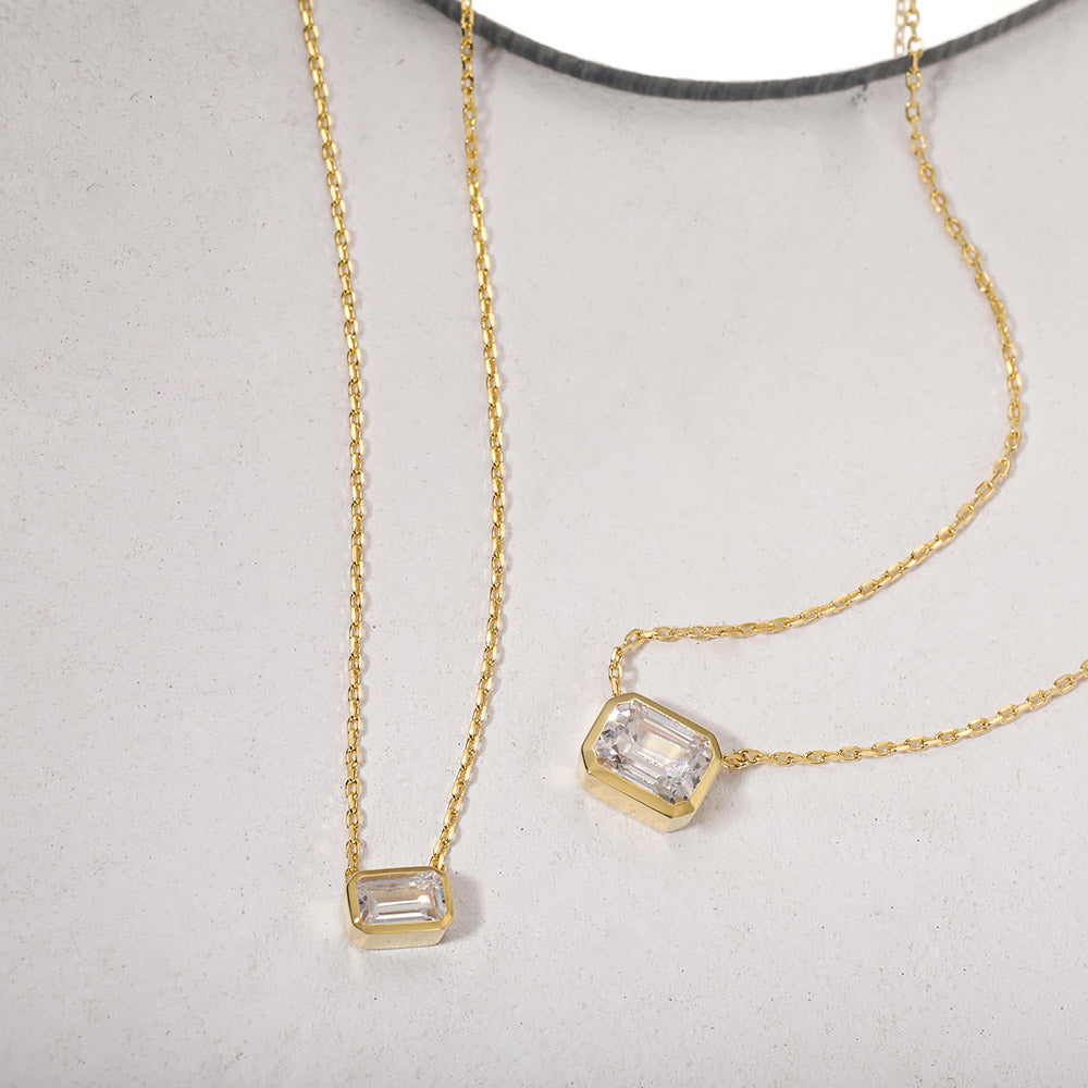 Dainty Princess Cut Cubic Zirconia Necklace Gold