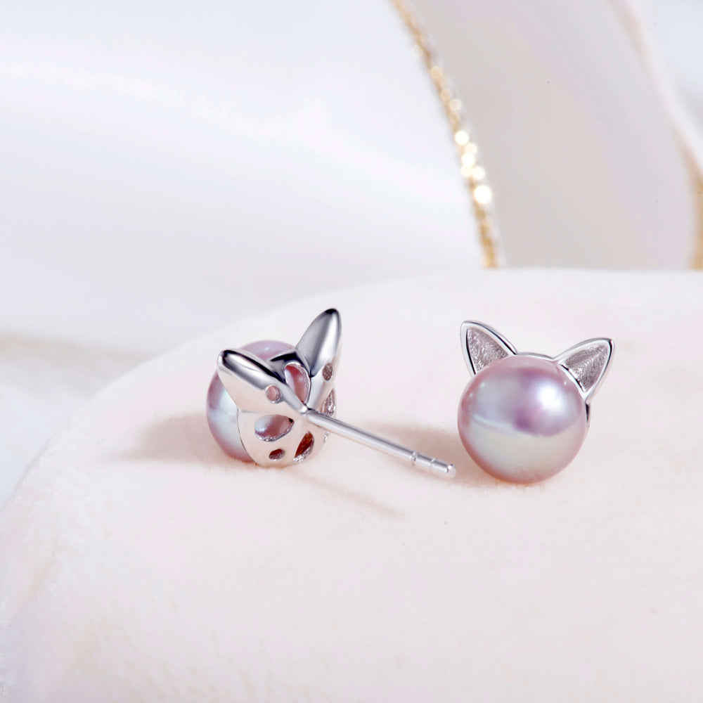 Cat Ear Pearl Stud Earrings