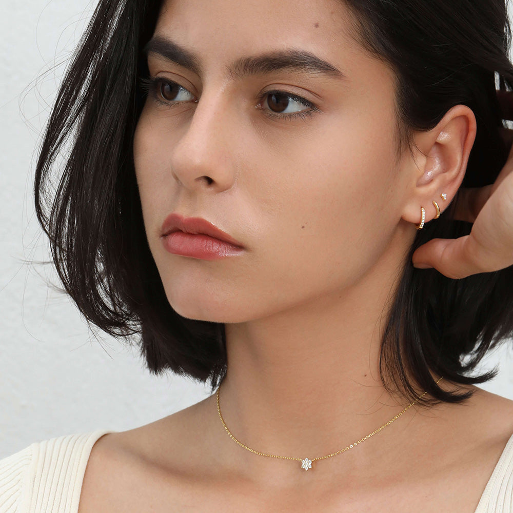 gold CZ hoops earrings huggie hoops