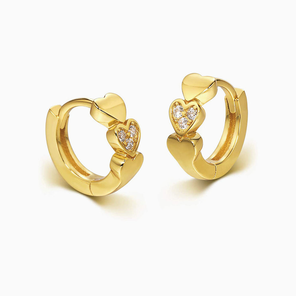 Heart Huggie Hoop Earrings Gold