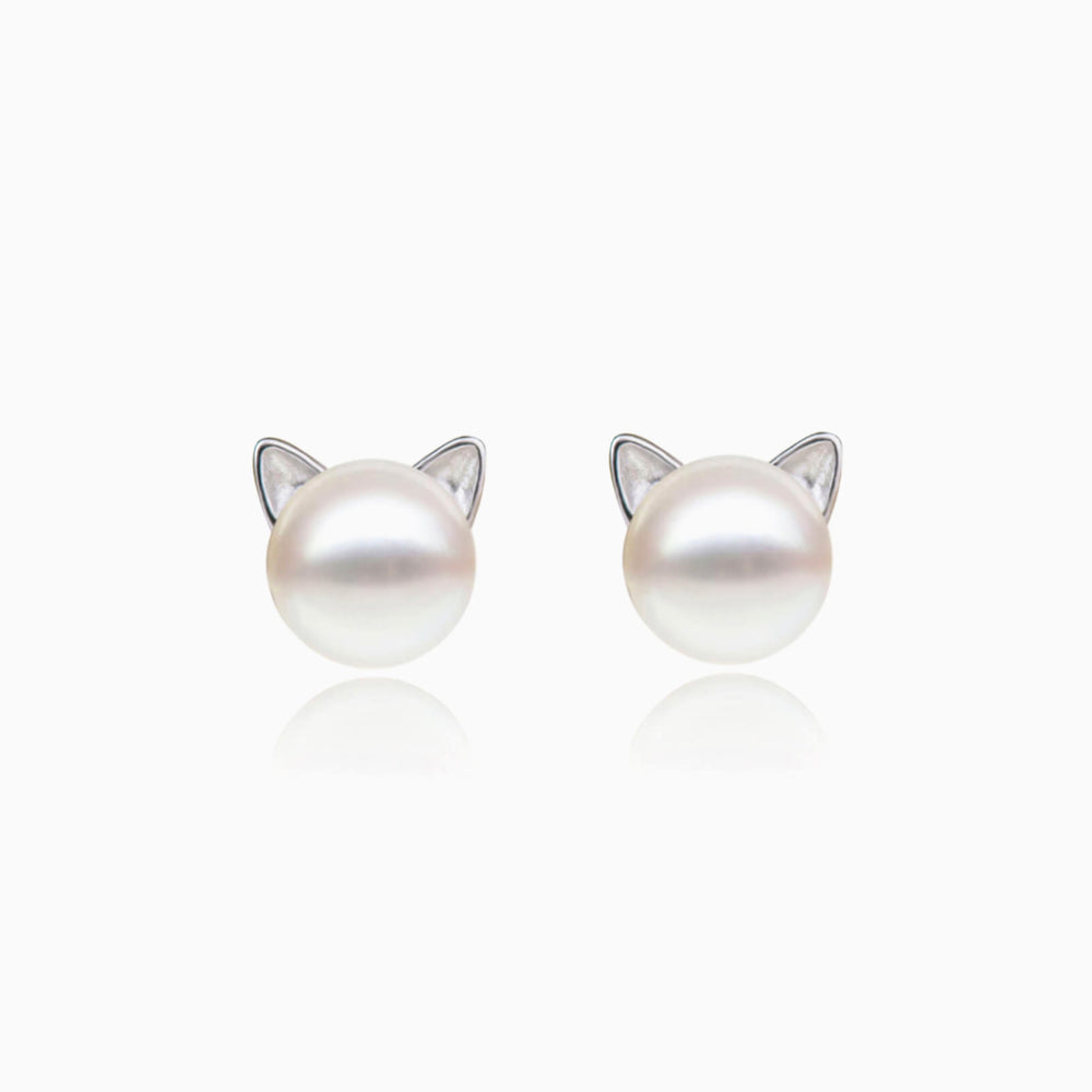 Cat Ear Pearl Stud Earrings