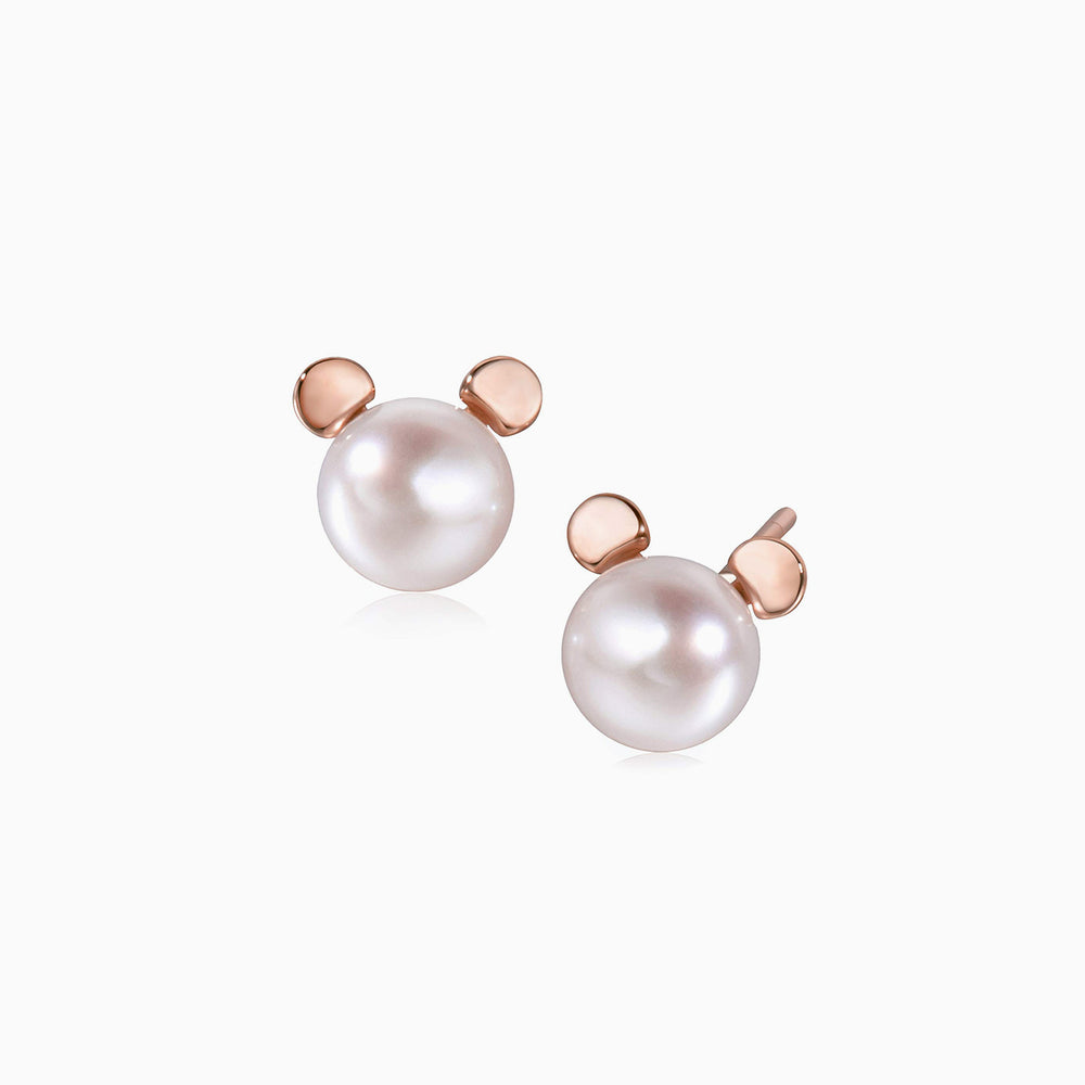 Round Ear Cat Pearl Stud Earrings